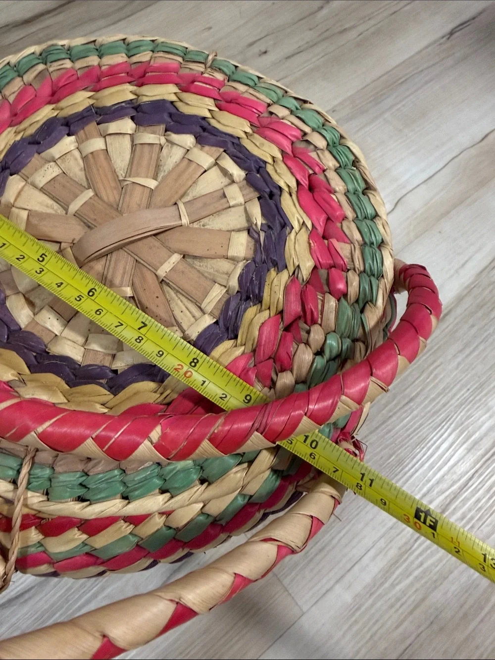 Vintage Colorful Woven Basket Purse Lidded Boho Folk Art Handbag
